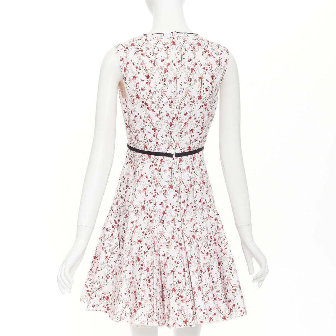 GIAMBATTISTA VALLI  white green nylon silk floral print ribbon belt dress IT42 M