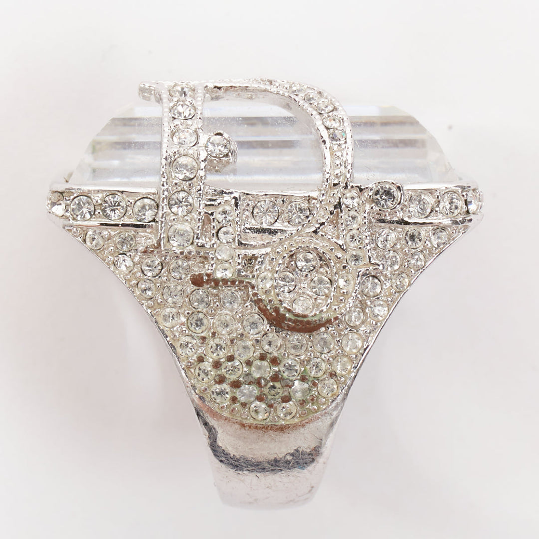 rare CHRISTIAN DIOR John Galliano Vintage crystal paved logo ring US6.5