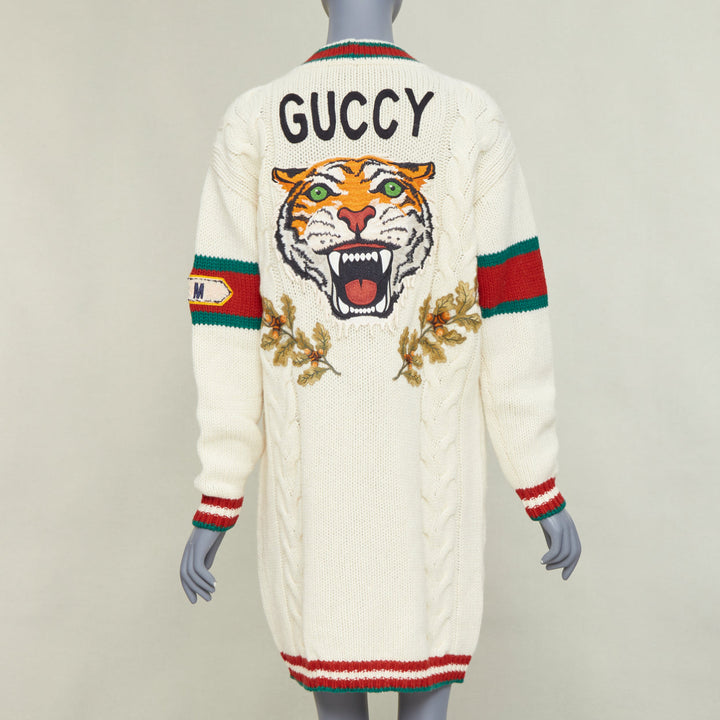 GUCCI 2018 cream wool A badge varsity long cardigan XXS Jennifer Lopez