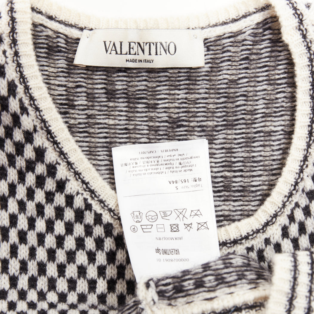 VALENTINO black cream wool mohair blend checkered striped knitted vest S