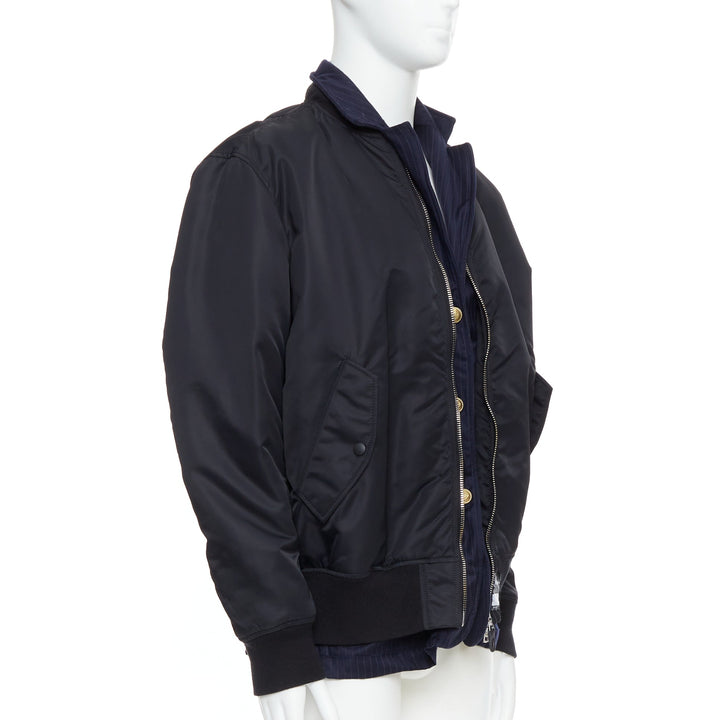 Male mannequin wearing Loro Piana Hiroshi Fujiwara Runway Black Feels like nylon Men Bomber Jacket in Size  XL | Available at JHROP