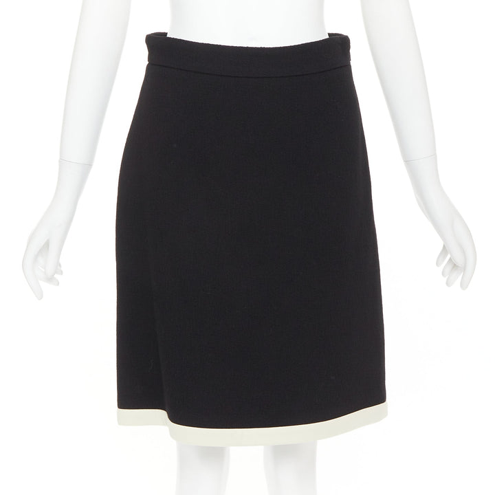 GUCCI 2017 black wool crepe cream trim hem A-line knee skirt IT40 S