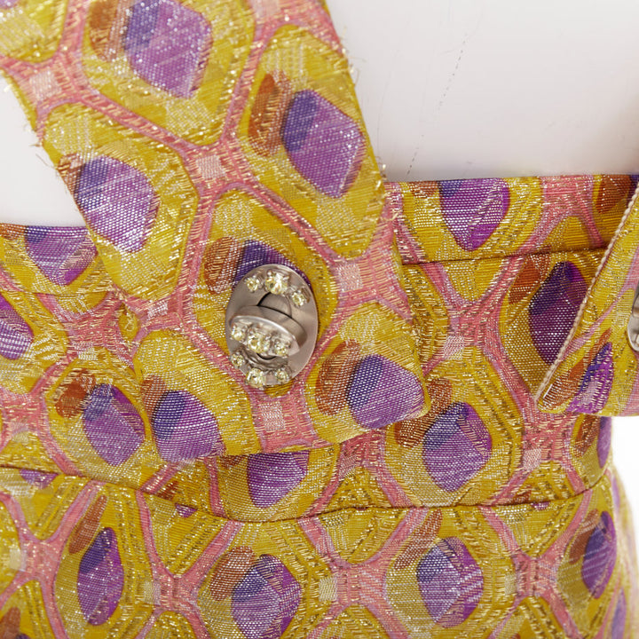 MIU MIU 2009 yellow purple silk wool abstract jacquard turnlock dress IT36 XXS