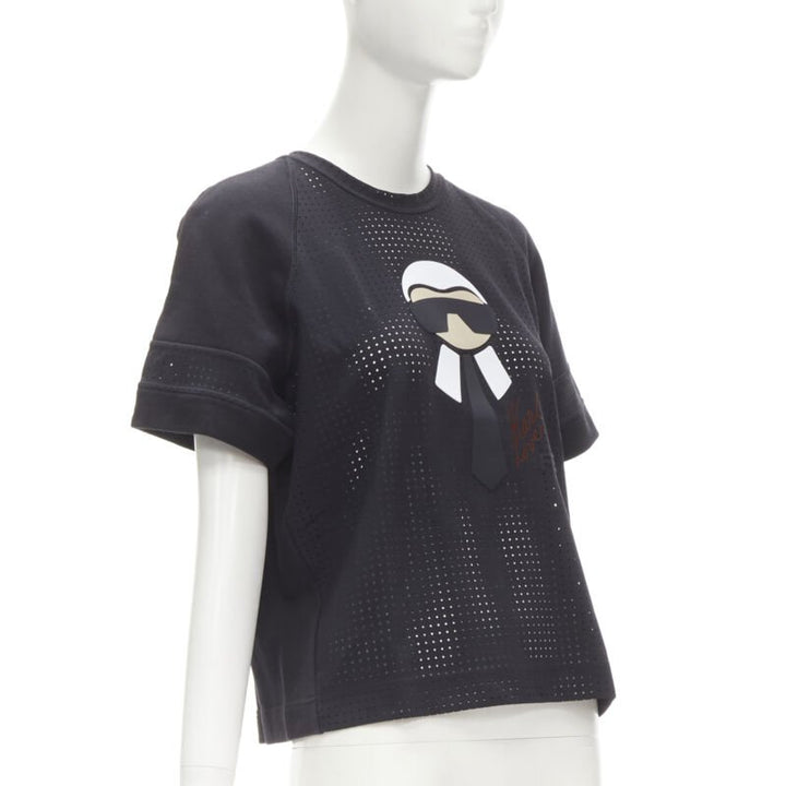 FENDI Karl Loves Karlito black perforated sweatshirt top S