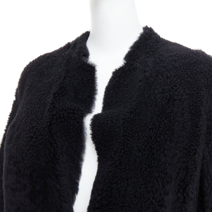 KARL DONOGHUE black lambskin shearling fur single button long coat L