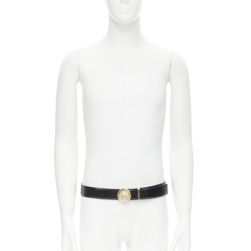 VERSACE Medusa Biggie crystal gold Medallion coin leather belt 80cm 30-34"