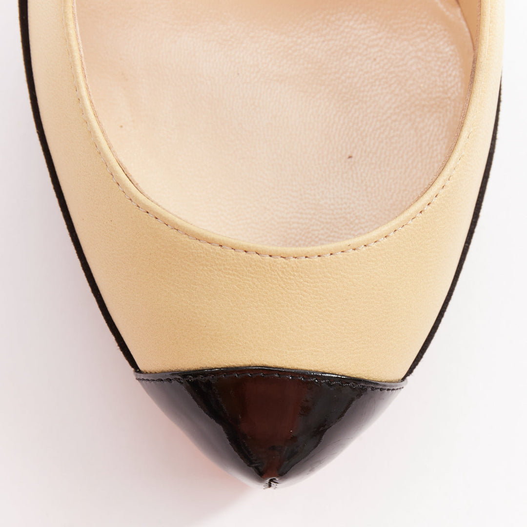 CHRISTIAN LOUBOUTIN Mago 140 black suede nude tri-tone platform pumps EU37