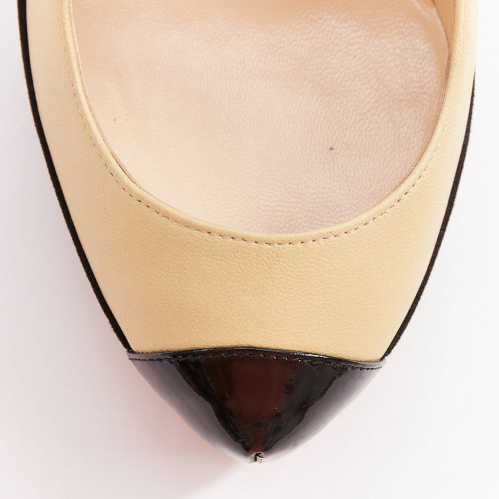 CHRISTIAN LOUBOUTIN Mago 140 black suede nude tri-tone platform pumps EU37