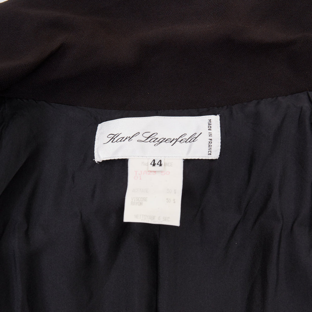 KARL LAGERFELD Vintage black tie front pleated hem wool crepe coat FR44 2XL