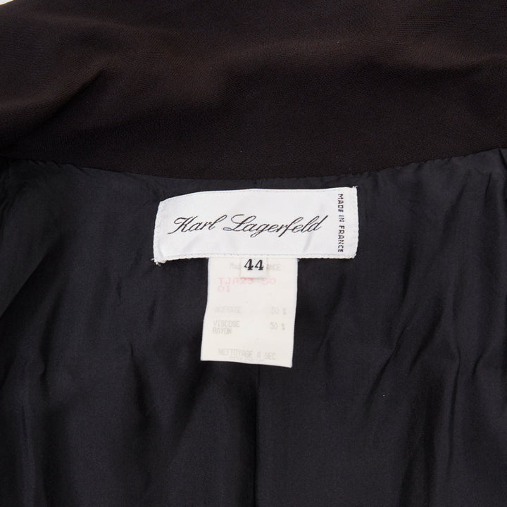 KARL LAGERFELD Vintage black tie front pleated hem wool crepe coat FR44 2XL