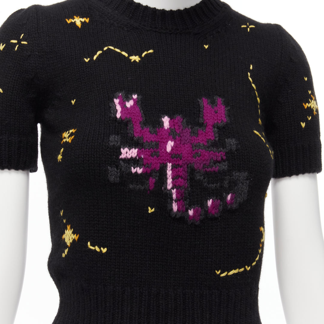 CHRISTIAN DIOR 2022 Pixel Zodiac Scorpio wool cashmere cropped sweater FR34 XS