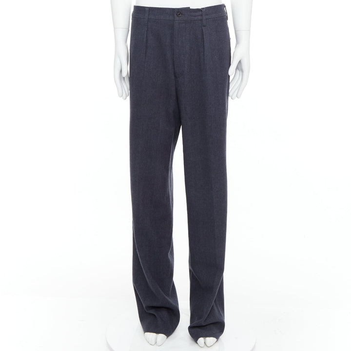 YOHJI YAMAMOTO Y's greyish blue wool blend pleated tapered pants JP4 XL