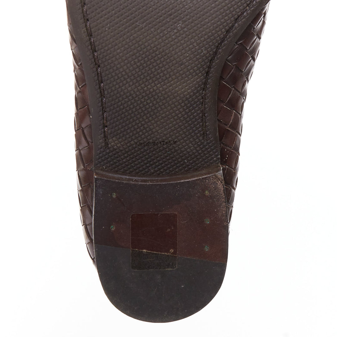 BOTTEGA VENETA brown intrecciato woven leather dress loafers shoes EU40