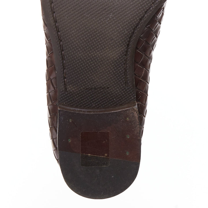 BOTTEGA VENETA brown intrecciato woven leather dress loafers shoes EU40