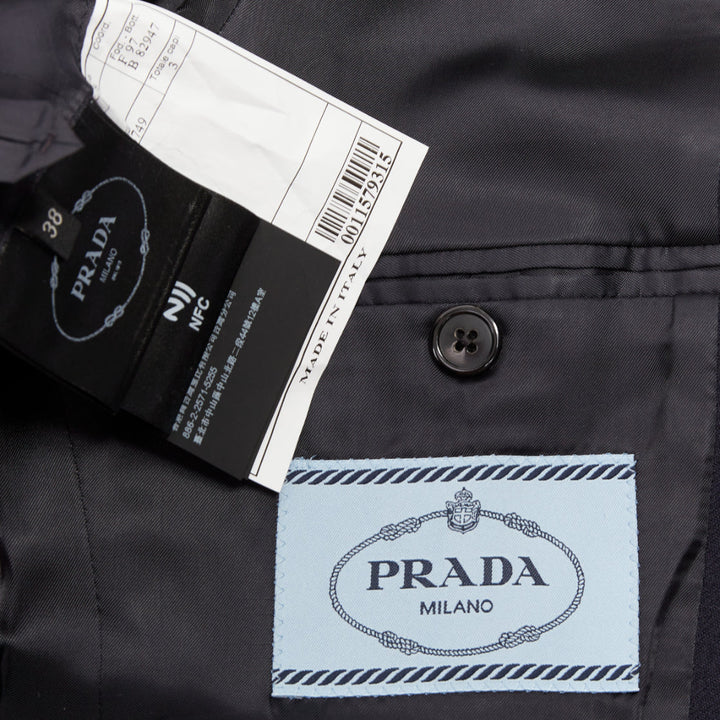 PRADA 2021 navy pinstripe virgin wool single-breasted boxy blazer jacket IT38 XS