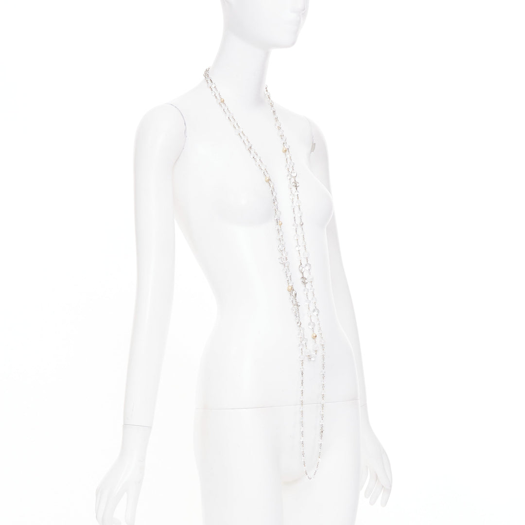 CHANEL 2015 tiered clear crystal bead gold globe strand sautoir necklace
