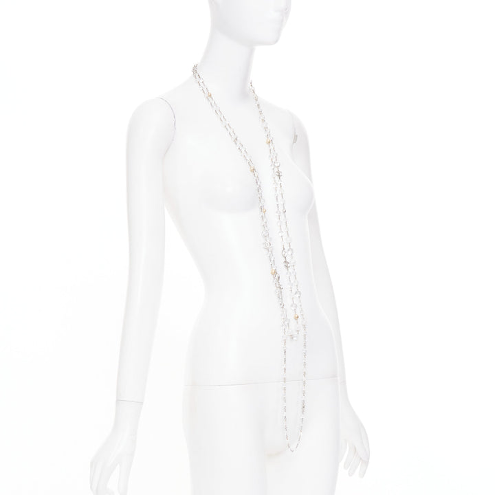 CHANEL 2015 tiered clear crystal bead gold globe strand sautoir necklace