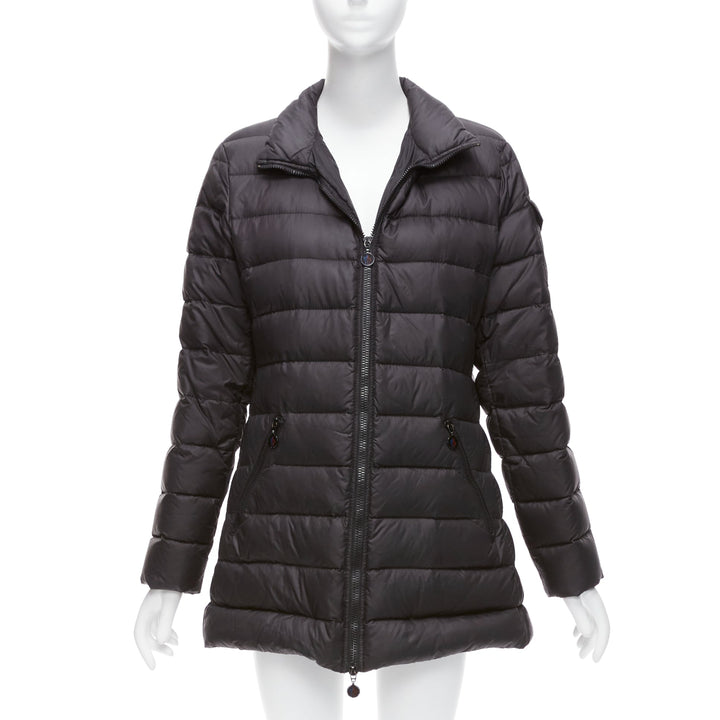 MONCLER Norme Afnor black quilted puffer zip front A line coat Sz3 L
