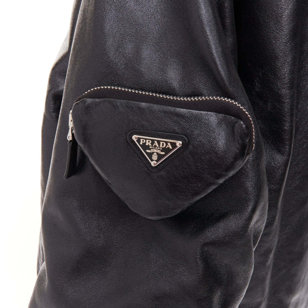 PRADA  Raf Simons 2021 Runway lambskin triangle pouch oversized bomber IT38 XS