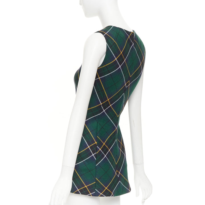 ALEXANDER MCQUEEN 2024 navy green yellow tartan wool sleeveless dress IT36 XXS