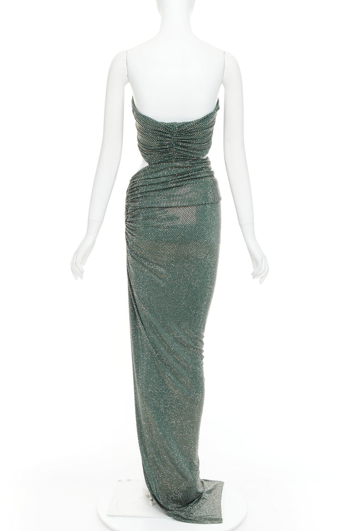 ALEXANDRE VAUTHIER Scarabeus green strass crystal cut out twisted low waist gown