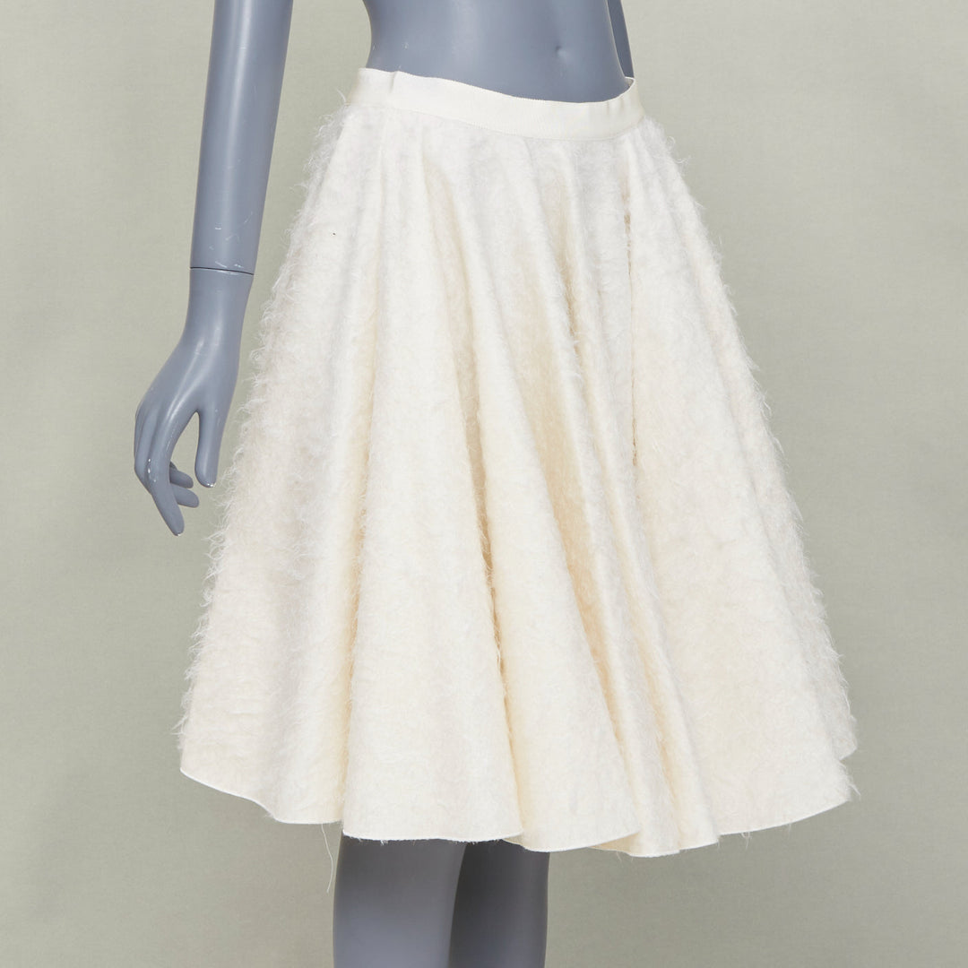 GIAMBATTISTA VALLI 2015 brushed flare beige wool silk textured midi skirt IT42 M