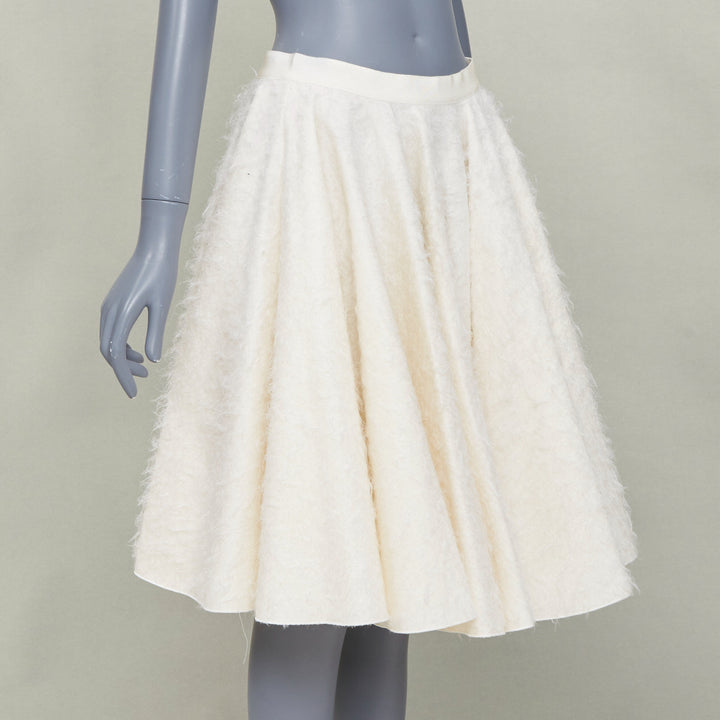GIAMBATTISTA VALLI 2015 brushed flare beige wool silk textured midi skirt IT42 M