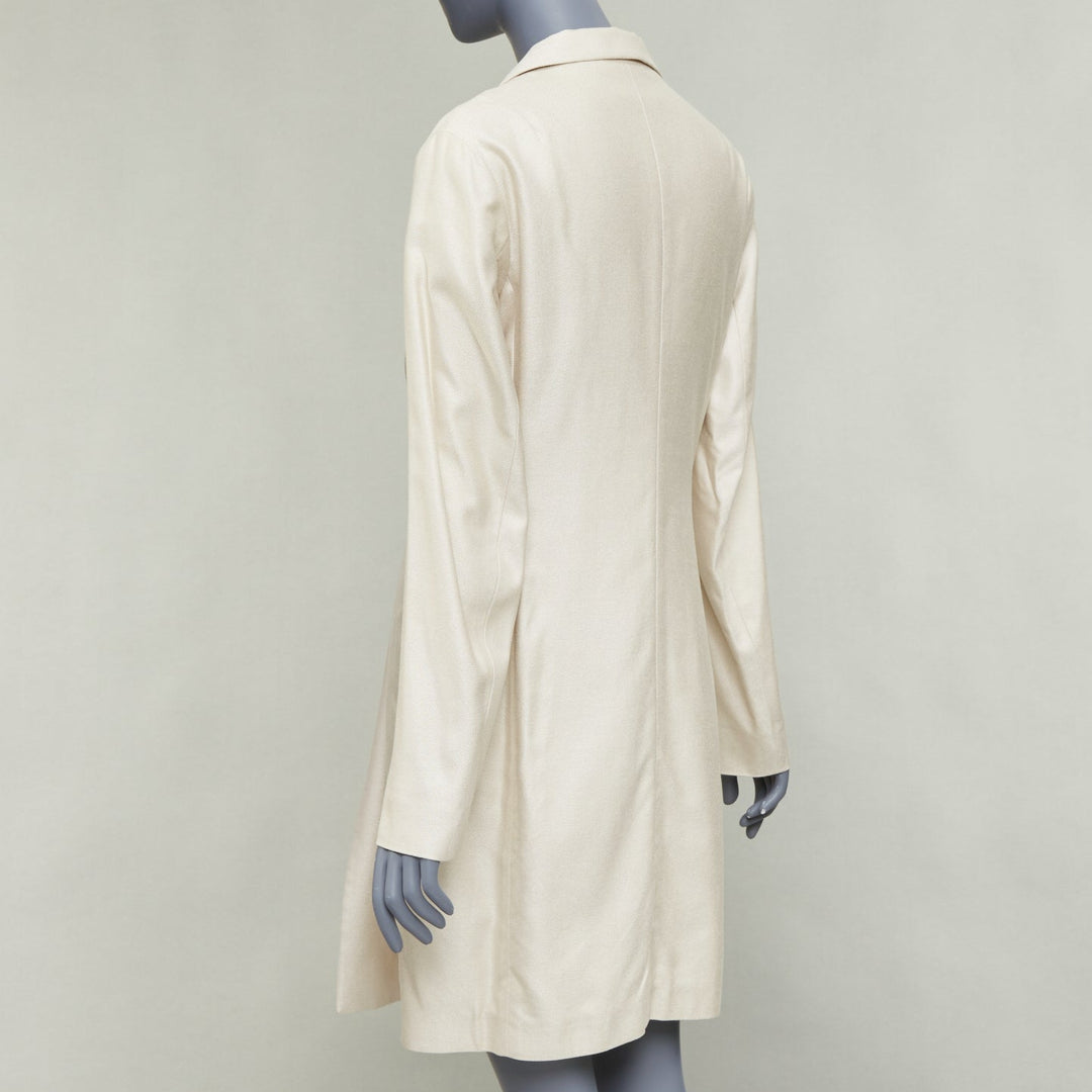 JIL SANDER cream silk blend minimal asymmetric wrap front long coat FR38 M