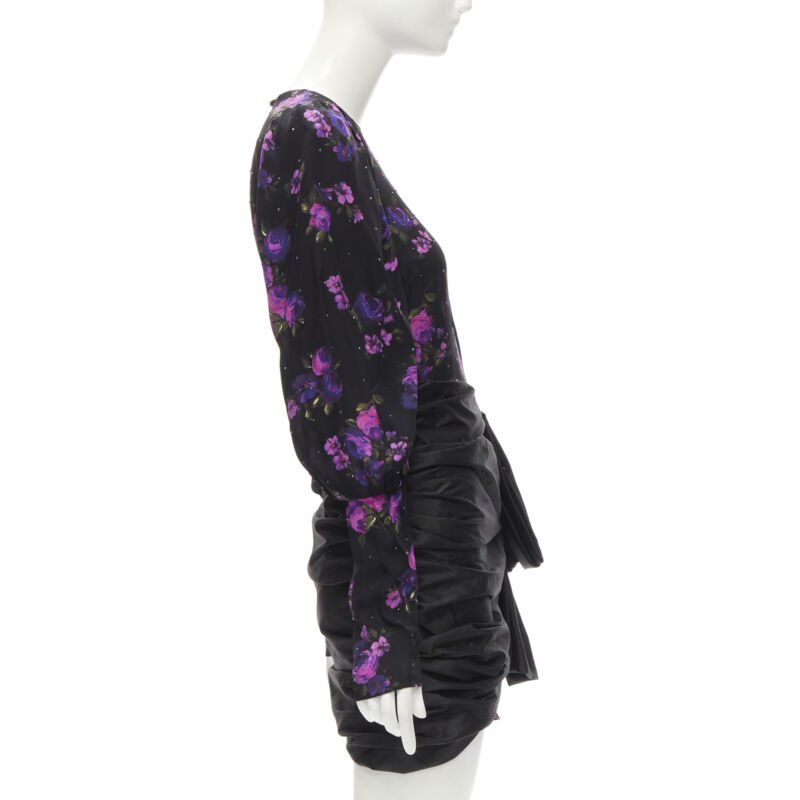 MAGDA BUTRYM Matera crystal embellished purple floral wrap skirt dress FR34 XS