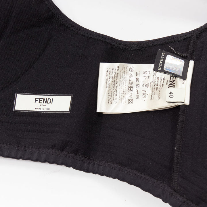 FENDI 2019 FFreedom black neoprene rubber FF logo scoop cropped bra top IT40 S