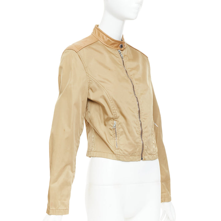 PRADA Vintage 2000's tan lambskin trim nylon moto jacket L