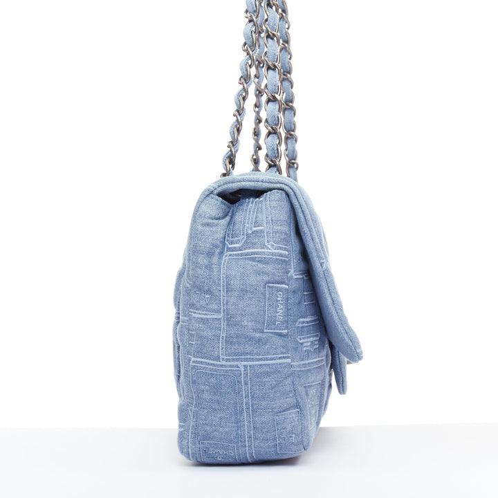 rare CHANEL 2016 Runway Perfume Bottle Embroidered Denim Jumbo Single Flap bag