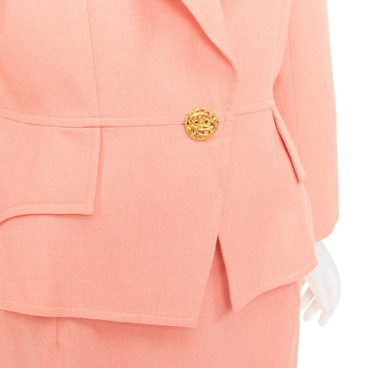 CHRISTIAN LACROIX Vintage peach single gold button wool skirt suit FR46 3XL