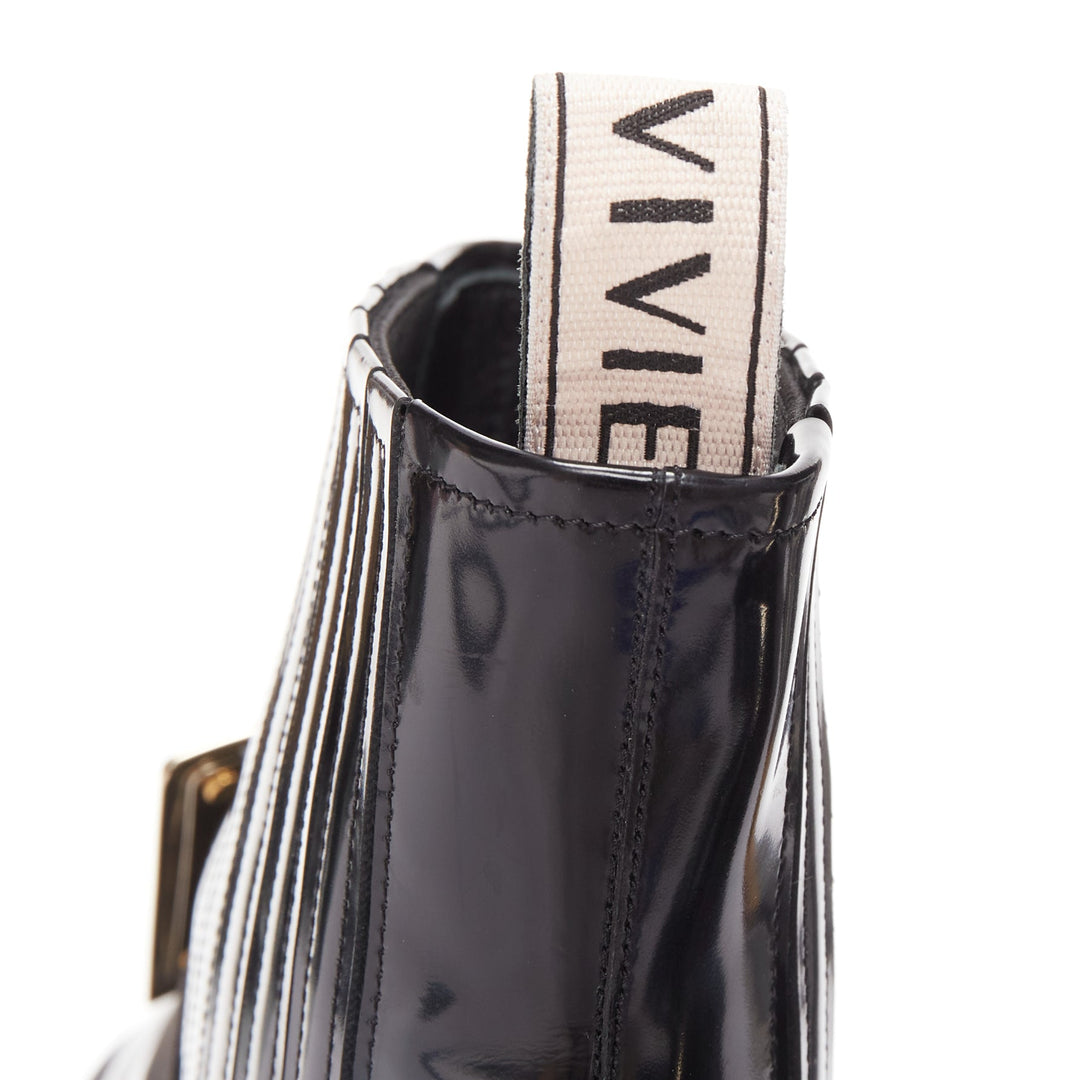 ROGER VIVIER Viv Rangers black leather silver logo buckle ankle boots EU35.5