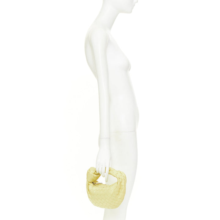 BOTTEGA VENETA Jodie Mini pastel yellow lambskin intrecciato woven knot hobo bag
