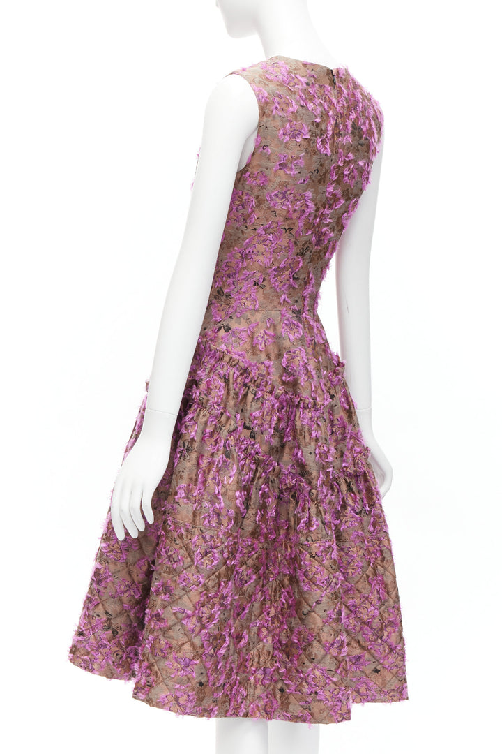 ANAIS JOURDEN pink brown floral cloque jacquard dropped waist dress FR38 M