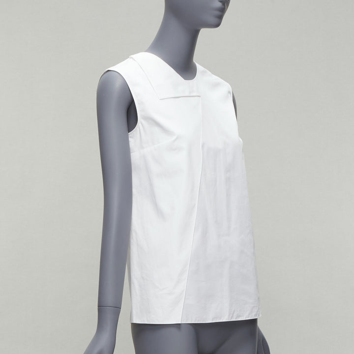 HERMES white round tromp loeil foldover collar panelled sleeveless shirt FR34 XS