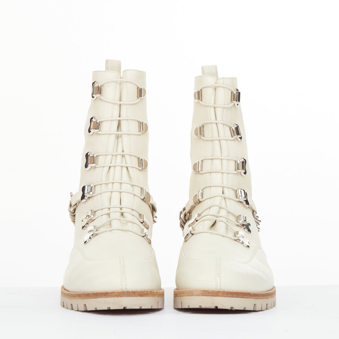 CHRISTIAN LOUBOUTIN Horse Guarda beige calf leather chain combat boots EU38