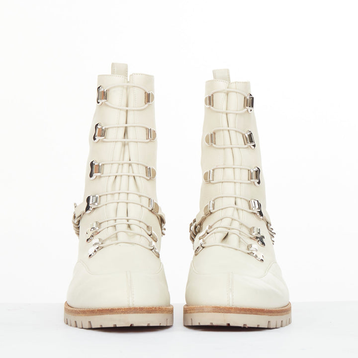 CHRISTIAN LOUBOUTIN Horse Guarda beige calf leather chain combat boots EU38