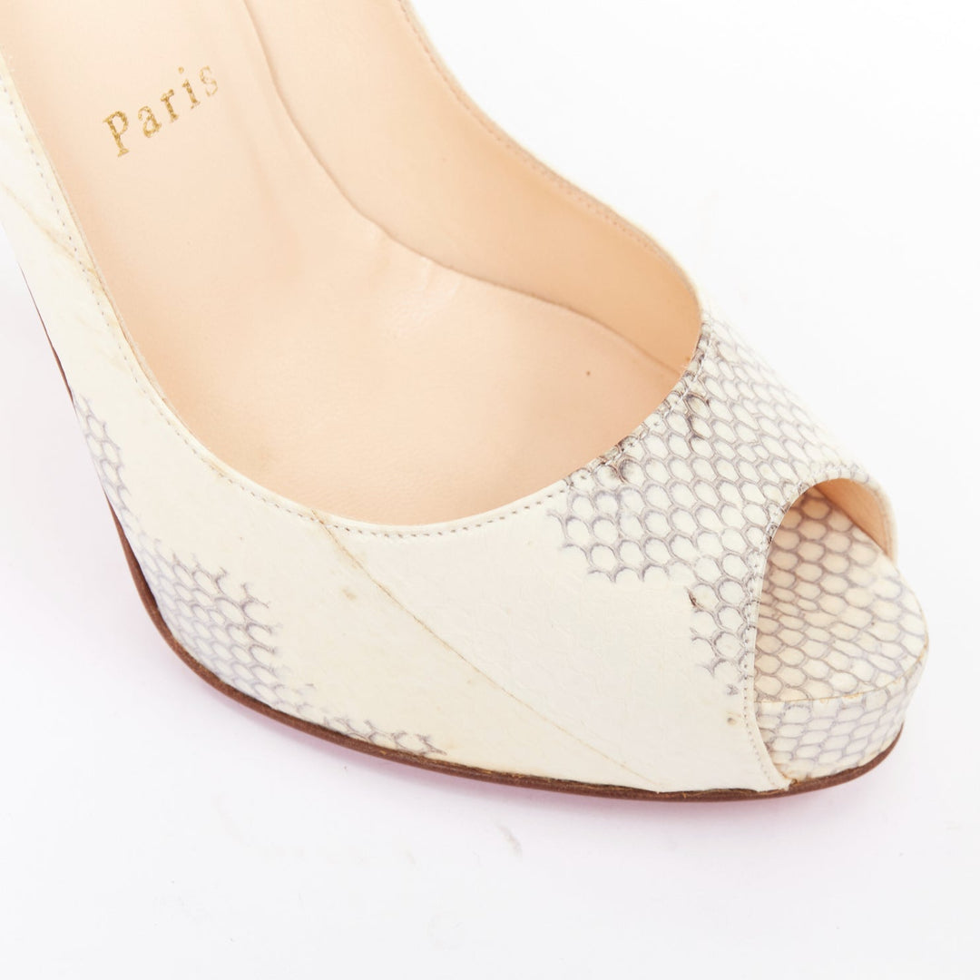 CHRISTIAN LOUBOUTIN Very Prive ivory scaled leather peep platform pumps EU37.5