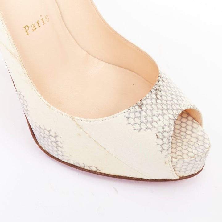 CHRISTIAN LOUBOUTIN Very Prive ivory scaled leather peep platform pumps EU37.5