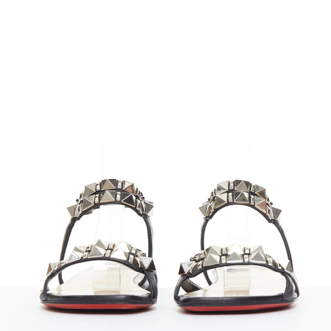CHRISTIAN LOUBOUTIN Galerietta black calfskin silver studded sandals EU36.5