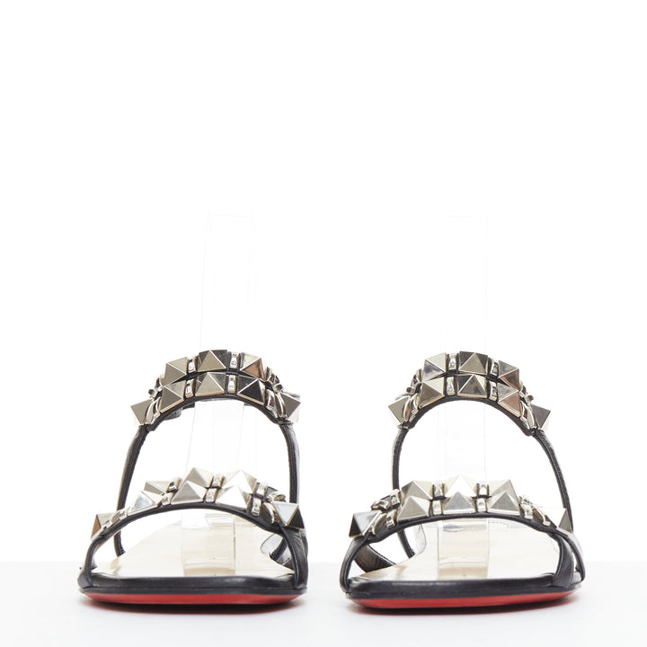 CHRISTIAN LOUBOUTIN Galerietta black calfskin silver studded sandals EU36.5