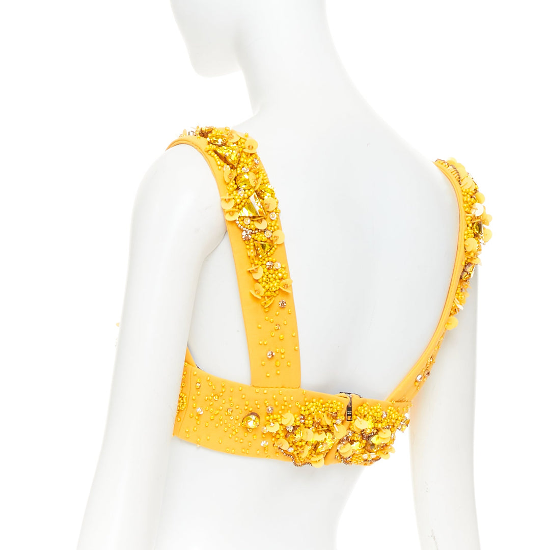 rare PRADA 2014 Runway yellow wool crystal jewel encrusted bustier top IT38 XS