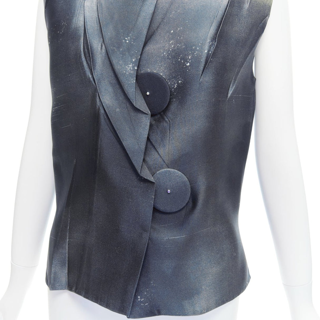 PRADA 2023 Runway grey watercolor satin creased paper effect undone top IT38 XS