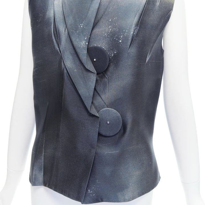 PRADA 2023 Runway grey watercolor satin creased paper effect undone top IT40 S