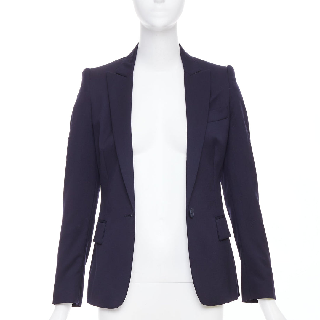 STELLA MCCARTNEY navy wool flap pocket single breasted blazer IT34 XXS