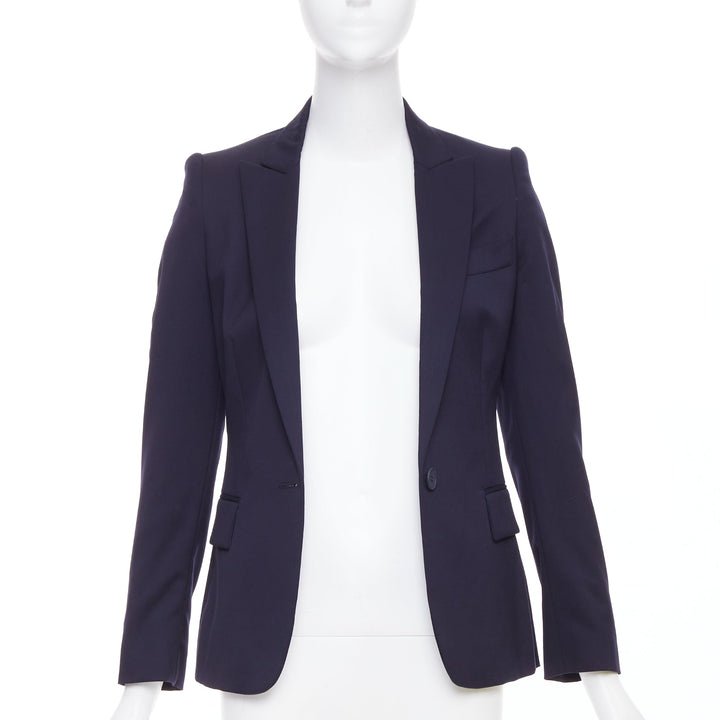 STELLA MCCARTNEY navy wool flap pocket single breasted blazer IT34 XXS