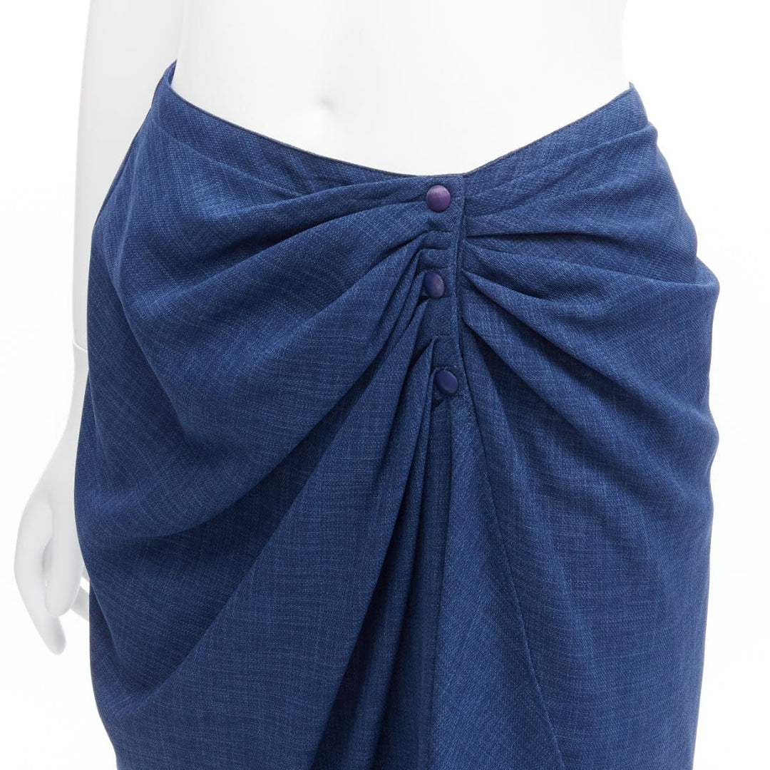 THIERRY MUGLER Vintage blue lightweight drape wrap waist button skirt IT63-90 S