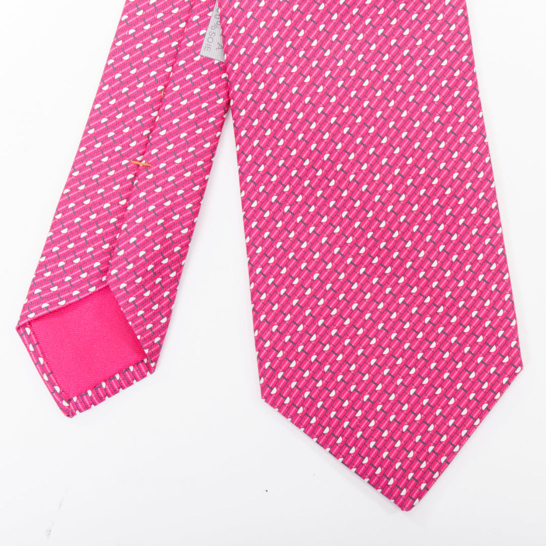 HERMES Set of 2 100% silk pink geometric orange horse rider pattern dress tie